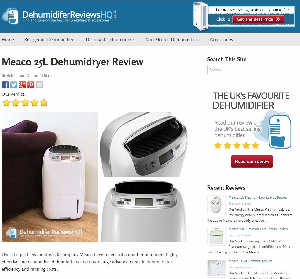 5 star review for Meaco dehumidifier
