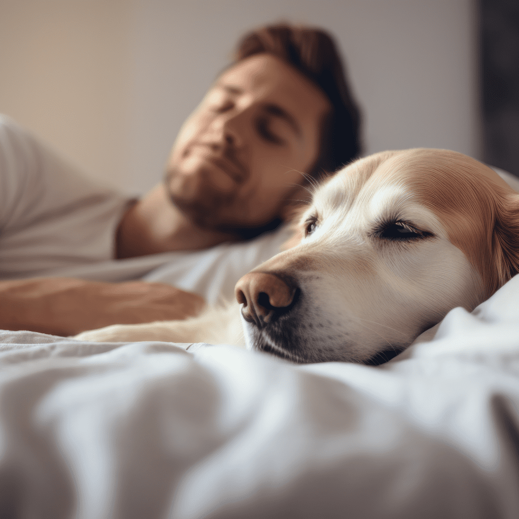 Man and his dog sleeping in the summer heat