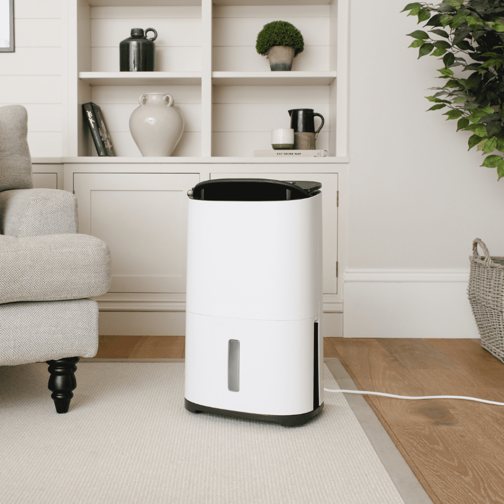 MeacoDry Arete Two Dehumidifier Air Purifier Large 20L in lifestyle aspirational living room