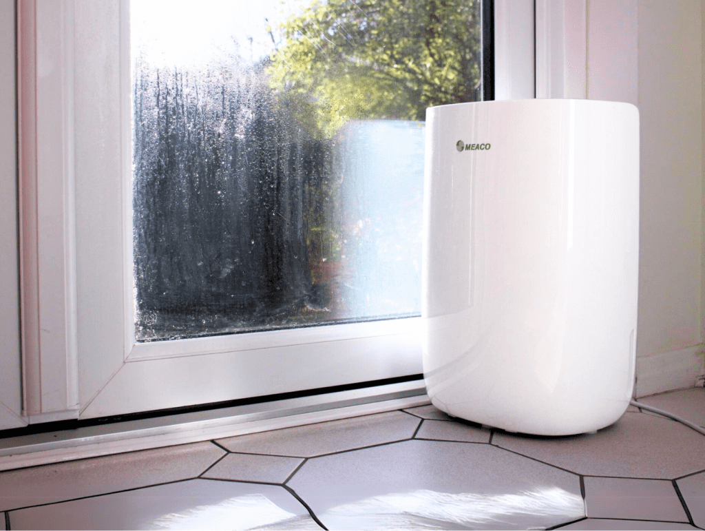 MeacoDry ABC Compressor Dehumidifier working to stop condensation on windows at home