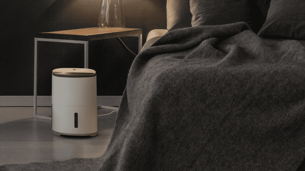 Arete One 6L Warm Pebble in bedroom night scene